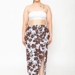 Contemponari Wild Flowers Floral Printed Front Slit High Rise Maxi Pencil Skirt-picture-26