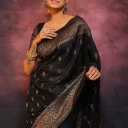 Okom Ethnic Motifs Woven Design Zari Saree With Unstitched Blouse Piece-image-43