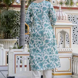 Pistaa Floral Printed Round Neck Pure Cotton A-Line Kurta with Trouser image 5