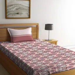 MYTRIDENT Urban Comfort Pink Printed Pure Cotton 144 TC Single Bedsheet Set 2.28 x 1.52 m-image-49