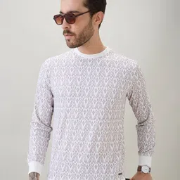 Status Quo Men Geometric Patterned Round Neck Full Sleeve Sweatshirt with Ribbed Cuffs image 2