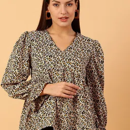 NEESH Women Floral Printed Gathered or Pleated V-Neck A-Line Top-picture-40