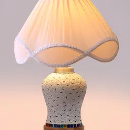 Aura Off White & Blue Textured Glass Frustum Shaped Table Lamp image 3