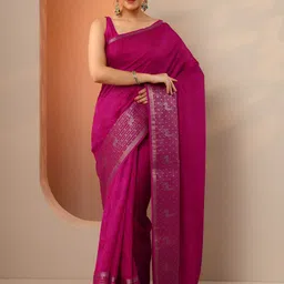 Libas Floral Printed Woven Design Zari Pure Georgette Saree-image-1