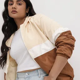 The Roadster Life Co. Plus Size Colourblocked Hooded Bomber Jacket-picture-28