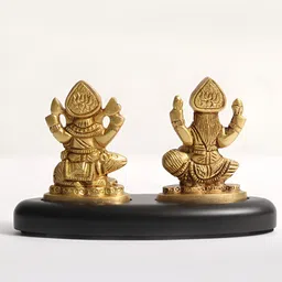 Exotic India Gold-Toned Lakshmi Ganesha Brass Idol Showpiece-image-99