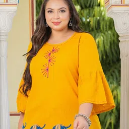 KALINI Women Conversational Embroidered Round Neck Cotton Top-image-9