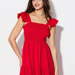 DIMPY GARMENTS Women Flutter Sleeves Fit & Flare Midi Dress image 4