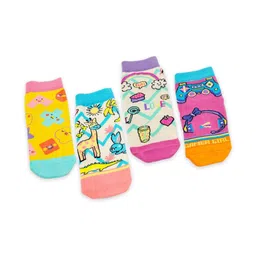 NEONERA Girls Pack of 4 Pair Patterned Cotton Ankle Length Socks-picture-11