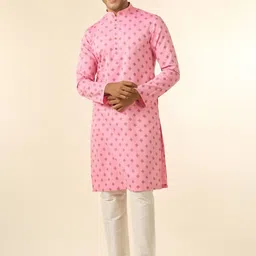 Diwas by Manyavar Men Geometric Printed Straight Kurta with Pyjamas image 4