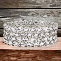 CHRISHAN Set Of 4 Silver-Plated Kundan Studded Coated Bangles-picture-17