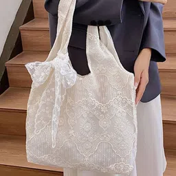 KPOP Embellished PU Lace Tote Bag with Bow Detail image 2