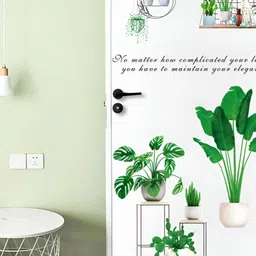 Asian royal White & Green Plants Printed Wall Sticker-image-33