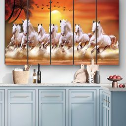Myntra Elegant Homes Yellow & White 5 Pieces Running Horses MDF Wooden Wall Art-picture-42