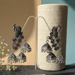 Sunhari Jewel Silver Plated Oxidised Dome Shaped Jhumkas-picture-24