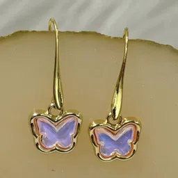 BDIVA Gold-Plated Butterfly Shaped Cubic Zirconia Studded Drop Earrings-image-4