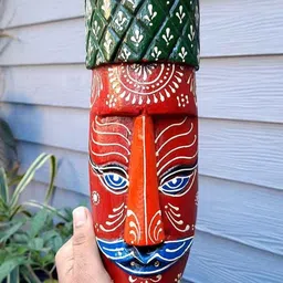 apka mart Wooden Red & Green Nazar Batt Wall Mask image 4