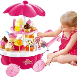 kelosk Ice Cream Toy Pretend Play Set for Kids Sweet Shopping Cart Play Set for Girls-picture-20