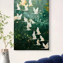 Myntra Elegant Homes Green & White Flying Cranes Printed Canvas Wall Art image 4