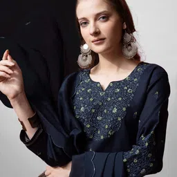 Rujave Women Floral Embroidered Regular Sequinned Kurti with Trousers & With Dupatta image 2