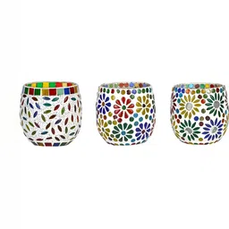 1ST TIME White & Red 3 Pieces Textured Glass Candle Holders image 1