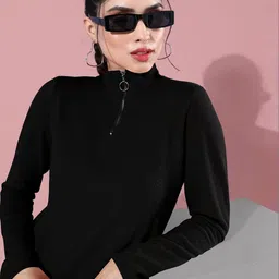 Maheshvi Women Ribbed High Neck Long Sleeves Regular Top-picture-31