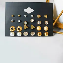 polluxcraft PolluxCraftSet Of 12 Korean Gold Plated Pearls Contemporary Studs-picture-11