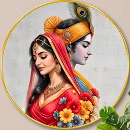 Livin'luxe Red & Yellow Radha Krishna Divine Couple Wall Art 16" x 16" image 4