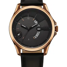 Fastrack Groove Men Brass Textured Dial & Leather Reset Time Analogue Watch 3323QL01-image-2