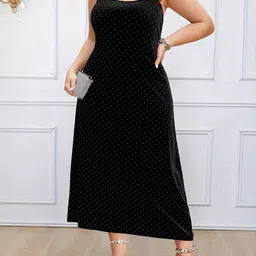 dressberry curve DressBerry Women Polka Dots Shoulder Straps Maxi Dress-picture-38