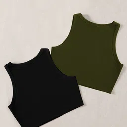 TOOCHKI Pack Of 2 Ribbed Round Neck Sleeveless Crop Tank Tops image 2