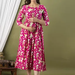 Aaysa Kurti Floral Printed Pure Cotton Maternity Ethnic Dress-picture-39