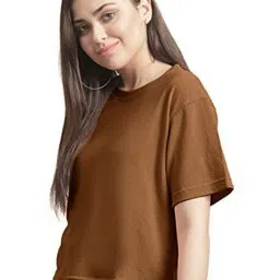 NOTWILD Women Solid Round Neck Cotton Relaxed Fit T-shirt image 2