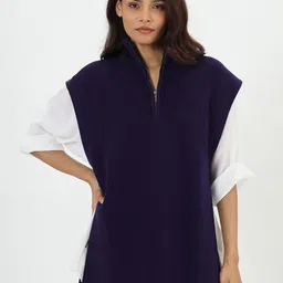 FEMMELLA Women High Neck Half Zipper Longline Sweater Vest-image-57