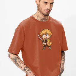 MaverIQ Men Demon Slayer Graphic Printed Round Neck Cotton Oversized T-shirt-picture-12