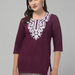 CROWN KING Women Floral Embroidered Round Neck Kurti-image-28