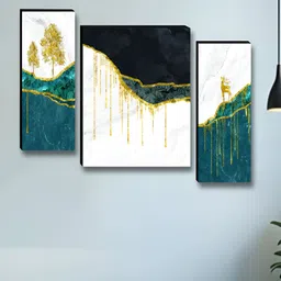 SAF White & Black 3 Piece Wood Abstract Wall Paintings image 1