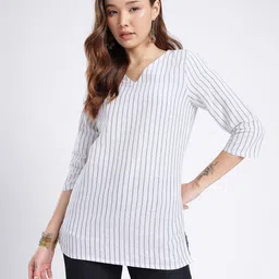 Anouk Rustic Striped V-Neck Straight Kurti image 2