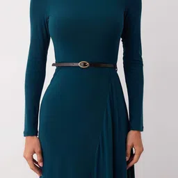 Trendyol Women Solid Round Neck Long Sleeves Midi A-Line Dress image 4