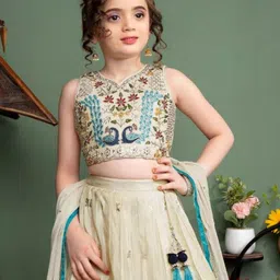 Lagorii Girls Embroidered Thread Work Ready to Wear Lehenga & Blouse Dupatta image 4