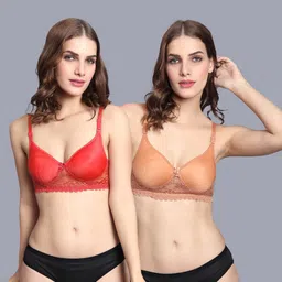 samvar Women Red,Brown Cotton Blend Bra Panty Set for Lingerie Set Undergarments Pack of 2-picture-27