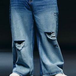 FREAKINS Men Wide Leg Slash Knee Light Fade Jeans-picture-23