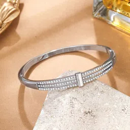 WATCHSTAR Silver-Plated Artificial Stones Studded Antique Bangle-Style Bracelet-picture-25