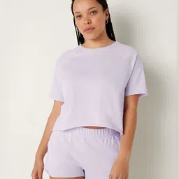 Victoria's Secret Women Solid Round Neck Cotton T-shirt-image-21