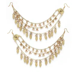 KARATCART Gold-Plated Leaf Shaped Kundan Studded Kaanchain Drop Earrings image 3