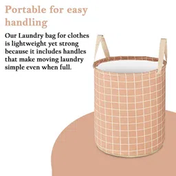 Aura 6-Pcs Maroon & Brown Checked Cotton Laundry Bags With Handle - 60L image 3