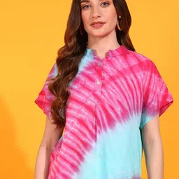 PinkTribe Women Tie and Dye Mandarin Collar Top-image-48