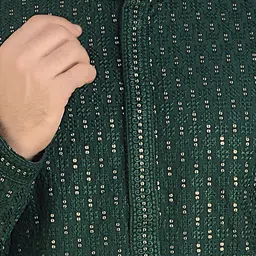 ARRUGA Floral Embroidered Sequinned Mandarin Collar Georgette Straight Kurta With Trousers image 5