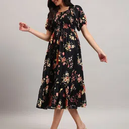 Raiyani Fashion Floral Printed Square Neck Puff Sleeves Fit And Flare Dress-picture-40
