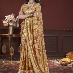 all about you Floral Printed Zari Brasso Saree image 2